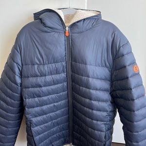 Save the Duck Men’s GIGA Hooded Puffer Jacket with Faux Sherpa, Grey Black, L